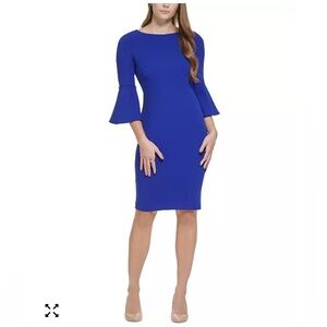 NWT Calvin Klein Royal Blue Bell-Sleeve Sheath Midi Dress Size 4